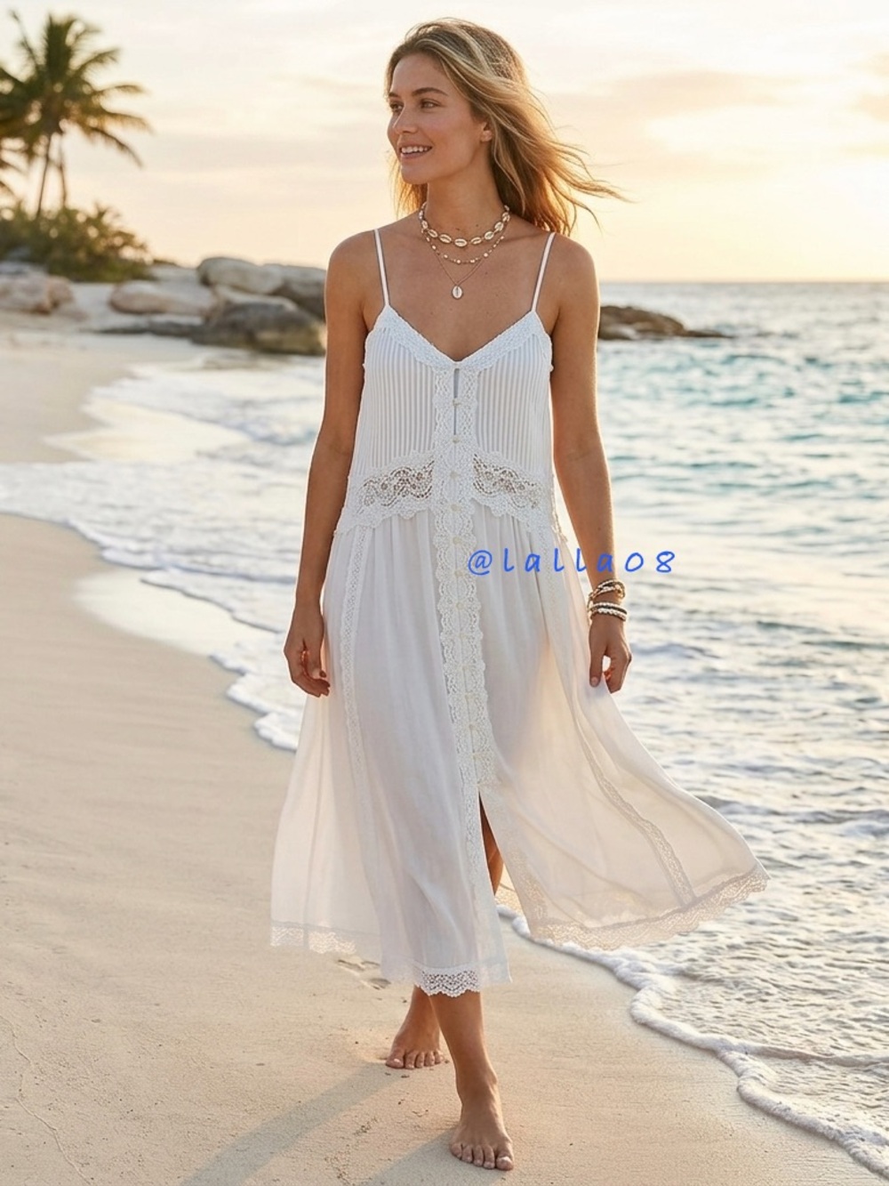 Caroline Constas White Lace Trim Midi Dress Chiffon